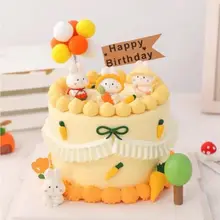 お祝い用ケーキ飾り ラビットときのこの置物【バースデー・ベビーシャワー用・リボン付き】