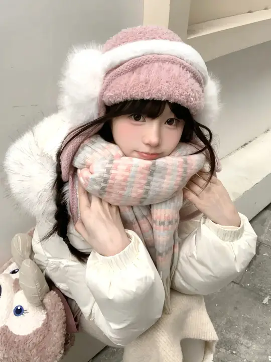 羊羔毛製耳あて帽子【冬用・女性用・ホワイト・温かさ抜群】
