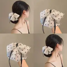 リボン付きドットデザインの髪留め【高級感・後頭部用・大きめ】