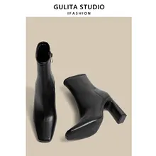 GULTA 高級感ある レディース ショートブーツ【秋冬用・太ヒール・スクエアトゥ】
