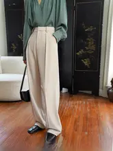 高ウエストストレート黒色カジュアルワイドパンツ【ゆったりとしたシルエット・ドレープ感】