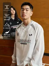 LUSHISI 反物デザインのレトロスポーツカジュアル長袖Tシャツ【Vネック・レーシングスタイル】