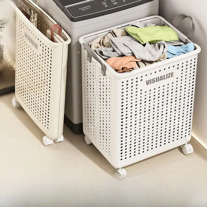 折りたたみ式 収納カゴ【衣類用・ラウンド型・バルコニーや洗面所に最適】