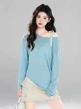 ブルーのフィットTシャツ【レディース・背中開き・UVカット対応】