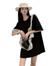 黒の短袖Tシャツ【ゆったりデザイン・中長丈・ワンピース風】