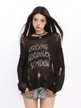 BIGGOLD デザインニット長袖Tシャツ【涼感・UVカット・ルーズフィット】