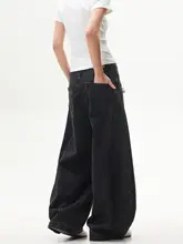 ワイドデニム ユニセックス カーブドシルエット ヴィンテージウォッシュ ブラック アメリカンスタイル ストリート 上品 ルーズ