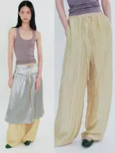 海の貝殻のような光沢感が魅力！リネン製ストレートパンツ【春夏用・狭幅ウエストデザイン】