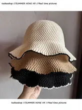 折りたたみ可能な夏用ビーチ用日除け釣り師帽子【女性用・編みライン・波型エッジ・無地】