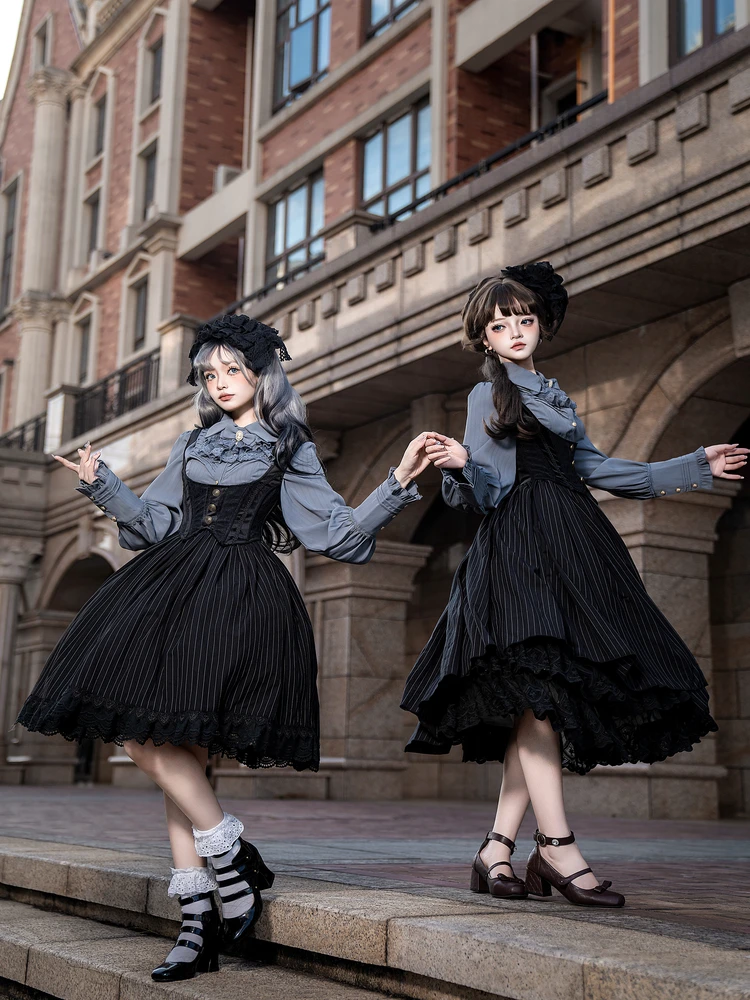 ロリータ風 尖った襟の長袖シャツ【優雅なシルエット・インナー対応】