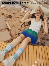 女の子用グラデーションカラーの半身スカート【夏用・百褶・スポーティデザイン】（セットアップ対応）