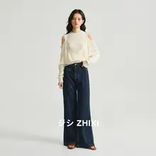 肩出しデザインのニットトップス【春用・修身・ロングスリーブ・インナー】