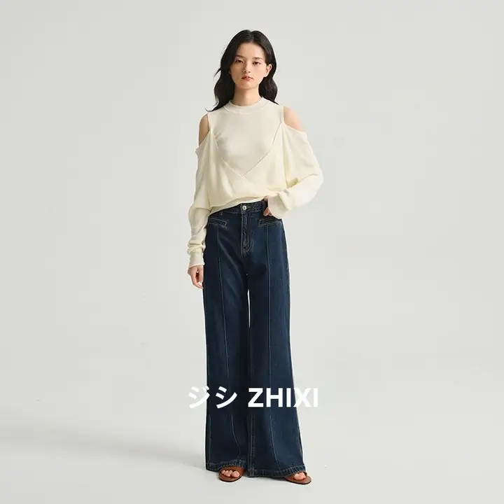 肩出しデザインのニットトップス【春用・修身・ロングスリーブ・インナー】