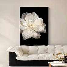 フレンチスタイルの山茶花モチーフ装飾画【白黒・高級感・玄関用】