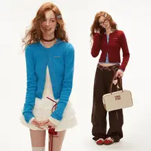 MAMC レーストリム長袖ニットカーディガン【秋用・スリムフィット・ソフトタッチ】