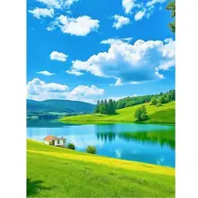 大自然の美しい風景ポスター【草原と湖・自粘性・寝室・リビング用・壁画】