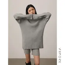 高級感あるゆったりニットトップスとショートパンツ【秋用・カジュアル・フィット感抜群】（セットアップ対応）