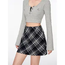学院風チェック柄Aラインスカート【高ウエスト・春夏用・ミニ丈】