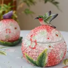 陶磁器製 アジサイデザインのキャンディポット【収納用・インテリア・ティーBOX】