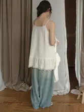 ビンテージ風レースキャミソール【春用・ゆったりフィット・重ね着に最適・スタイル】（セットアップ対応）