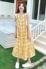 独特な黄色の無袖Vネックワンピース【リラクシングデザイン・夏のリゾート用】