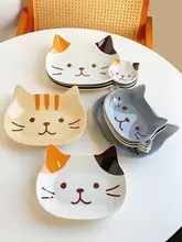かわいい手描きデザインの陶器製双耳ボウル【デザート・フルーツ皿・猫モチーフ】