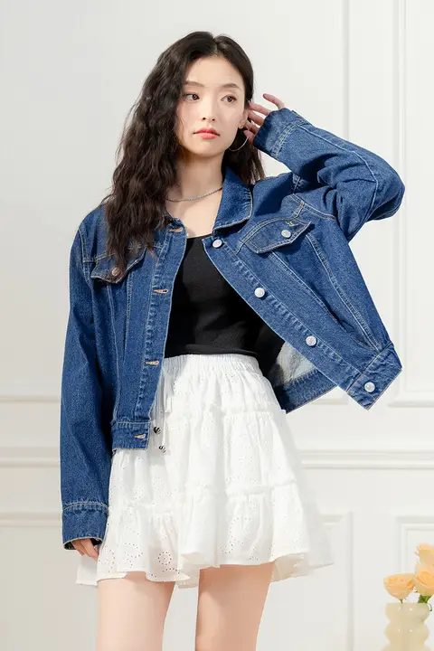 Lagogo クラシックカラー付き デニムジャケット【通勤用・レディース・オーバーサイズ】