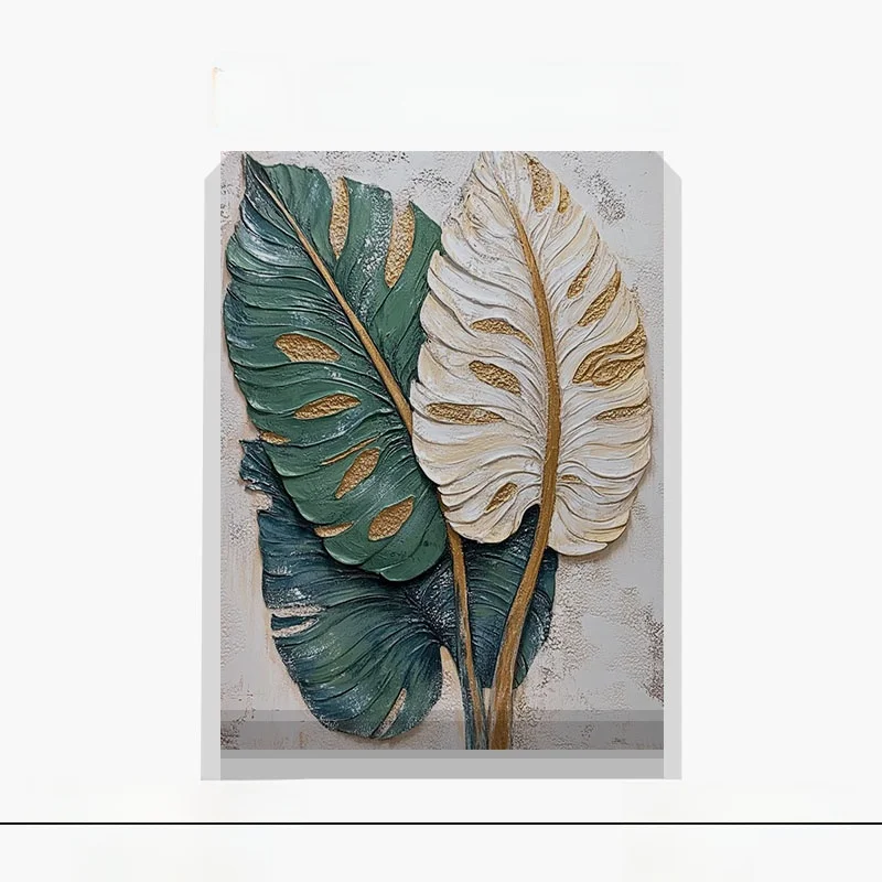 手描き油絵葉の抽象アート：植物デザインがインテリアに与える視覚的影響