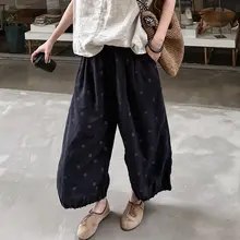 大人可愛いドット柄リネンランタンパンツ【ワイドレッグ・ゆったりシルエット】（セットアップ対応）