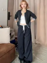 レトロストライプのワイドパンツ【ハイウエスト・ゆったりデザイン・ロング丈】（セットアップ対応）