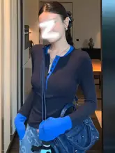 おしゃれなカラー切替長袖ニットトップス【女性用・フィット感・サマーコーデ】（セットアップ対応）