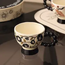 フレンチヴィンテージ陶器マグカップ【高脚・女性用・朝食用・コーヒーカップ】