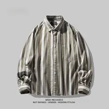 コットン製ストライプシャツ【ビンテージ風・長袖・メンズ用】