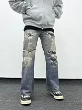 ヴィンテージ風3Dデジタルプリントデニムパンツ【ダメージ加工・カジュアルスタイル・男性用】