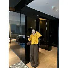 秋季 用 レディース ヴィンテージ風 ワイドレッグカーゴパンツ【ゆったりシルエット・カジュアル・コーヒーカラー】（セットアップ対応）
