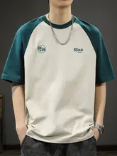 カジュアルなプリントのラグラン半袖Tシャツ【夏用・色分けデザイン・ゆったりフィット】