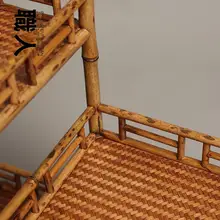 天然竹製 高低二段式茶棚【博古架・茶道用・収納家具】