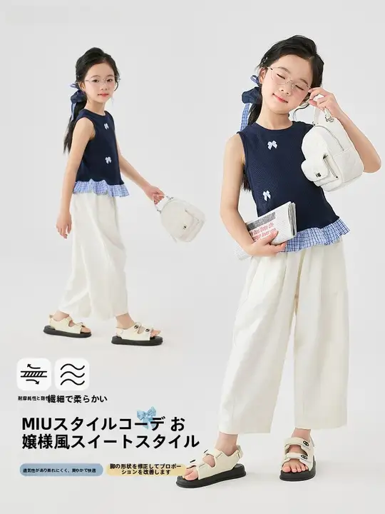 女の子用夏のノースリーブトップスとパンツ【おしゃれなコーディネート・子供用】（セットアップ対応）