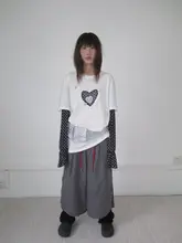 ハート刺繍のゆったりシャツ【フェイクレイヤード・韓国デザイン・重ね着風】