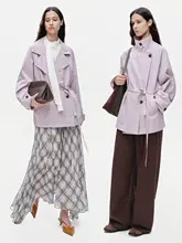 した雰囲気の長丈コットン風雨コート【ワイドスリーブ・ウエストリボン・秋用】