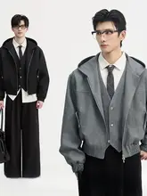デザイン性の高いフード付き短丈ジャケット【秋用・カジュアル・通勤仕様】（セットアップ対応）