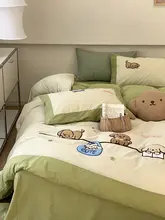 春夏向けカートゥーン刺繍コットン製4点セット【ダブルベッド・1.2m対応・洗える素材】