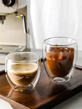 二重コーヒーカップ 家庭用 ガラス 耐熱 防熱 シンプルストライプ