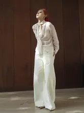デザイナーオリジナル制作 ホワイトワイドレッグデニムパンツ【立体裁断・ゆったりサイズ】