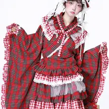 昭和風レトロデザインの可愛い和風少女用トップス【赤チェック・改良版着物浴衣】