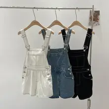 リボン付きポケットデザインのデニムオーバーオ ールショートパンツ【女性用・ワイドレッグ・カジュアル】（セットアップ対応）