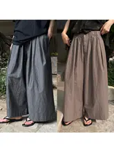 長綿麻素材のプリーツデザイン軽やかワイドパンツ【夏用・レディース・九分丈】