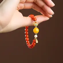 天然南紅手串【満肉火焰纹・牛血紅色・コレクション級】