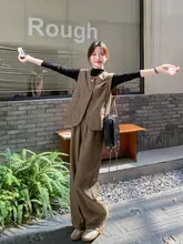 工事現場風のベストとワイドパンツ【春秋用・2点セットアップ対応・高級感】