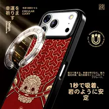 スマホケース iPhone 対応 MagSafe対応 マグネット ペア 和風デザイン ゴールド レッド ブラック